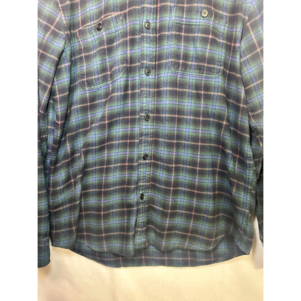 Gap Mens Flannel Plaid Button Down Shirt Navy Green Standard Fit Medium - Picture 4 of 10